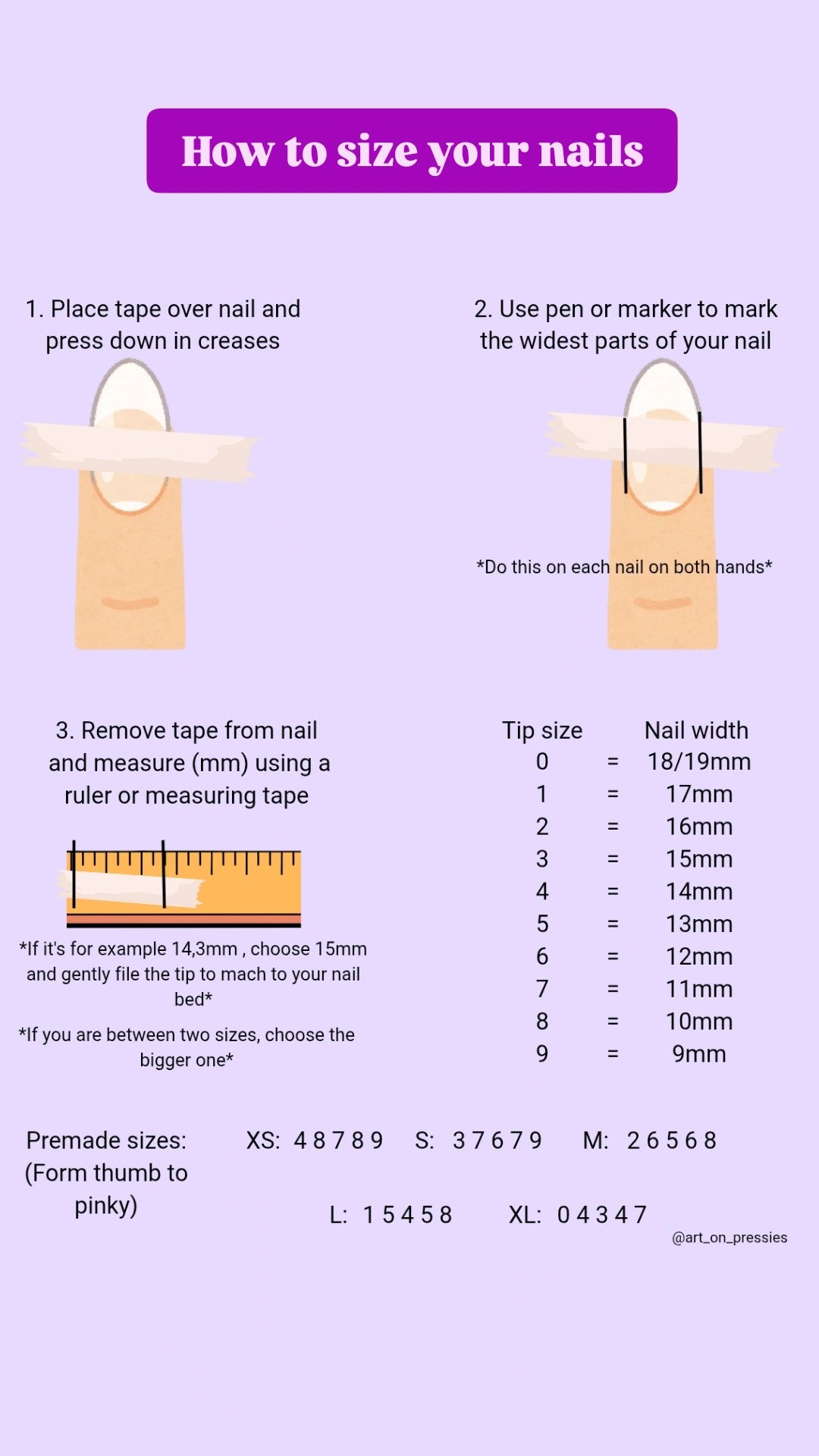 Sizing instructions